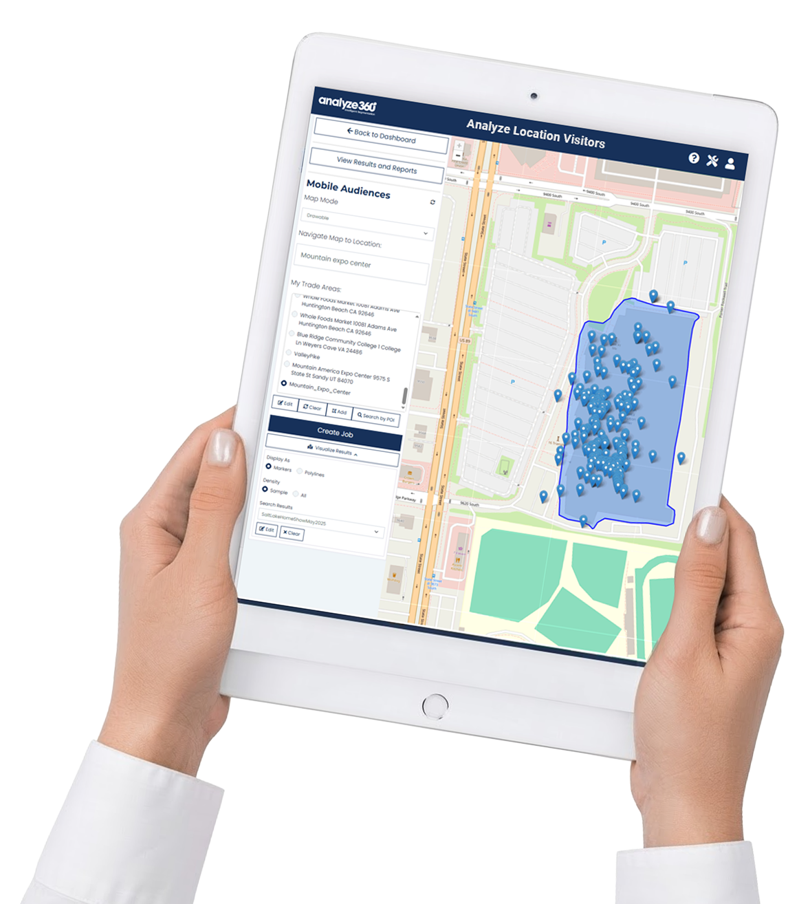 Pinpoint geospatial intelligence visitation map on a tablet